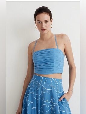 Madewell Crinkle Poplin Crop Tube Top Sky Blue Size 8.